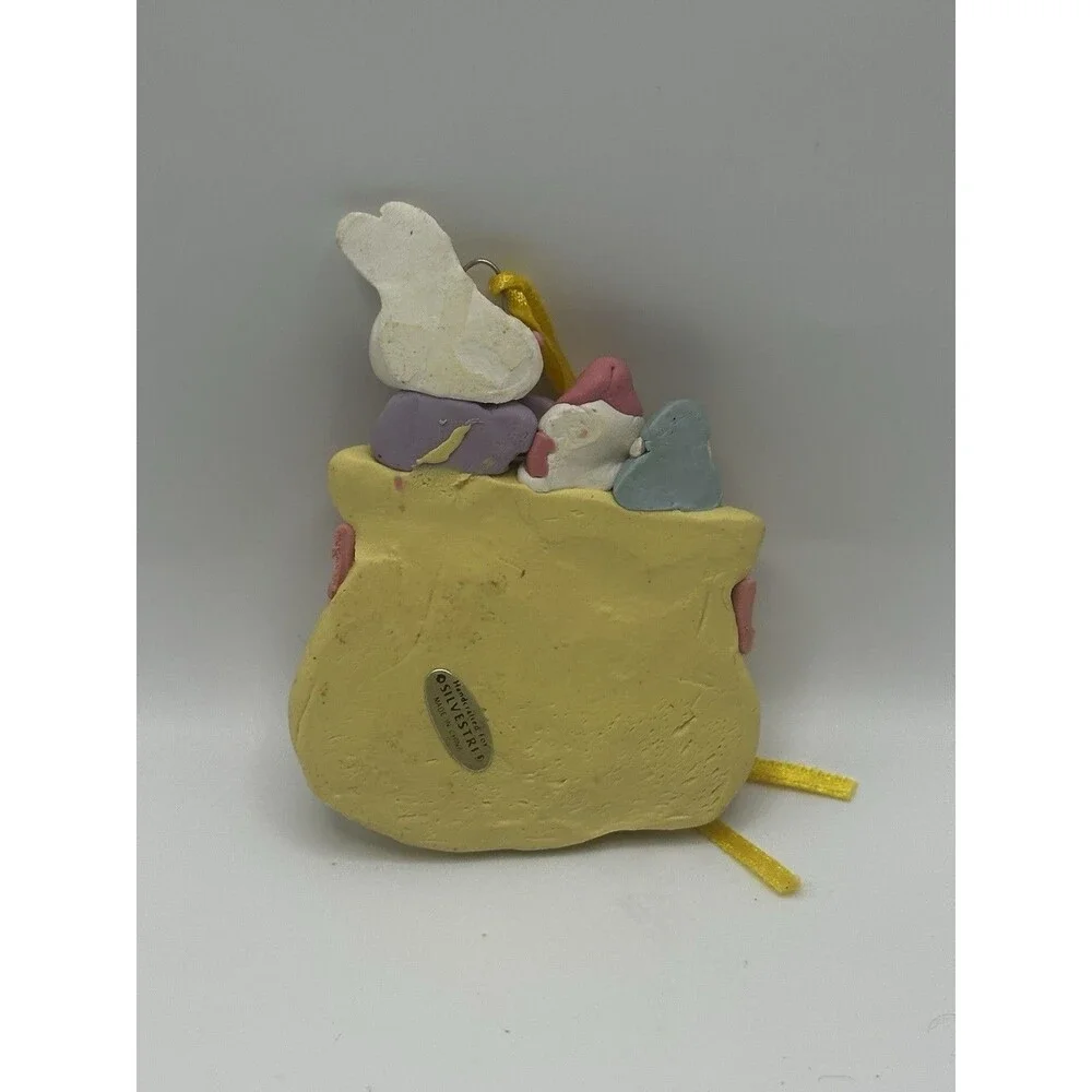 Silvestri Handcrafted Bunny Gift Sack Ornament Pastel Polka Dot Vintage Easter